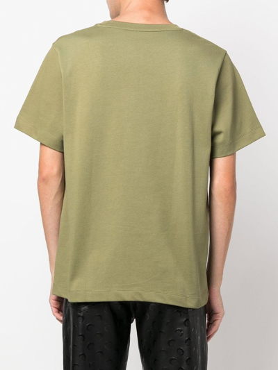 Shop Marine Serre Logo-embroidered Organic-cotton T-shirt In Green