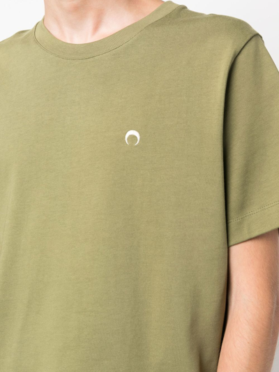 Shop Marine Serre Logo-embroidered Organic-cotton T-shirt In Green