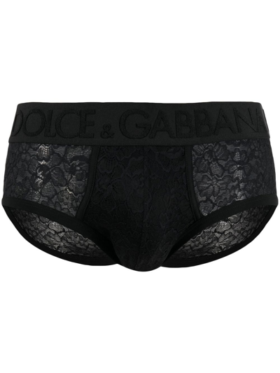 Shop Dolce & Gabbana Logo-waistband Lace Boxers In Black