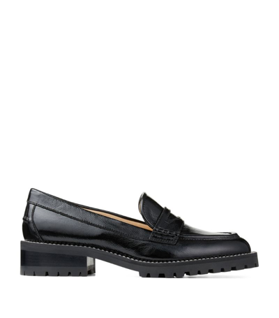 Shop Jimmy Choo Deanna Leather Crystal-embellished Loafers In Black