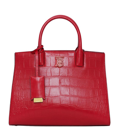 Shop Burberry Mini Leather Frances Tote Bag In Red