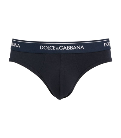 Shop Dolce & Gabbana Logo Midi Briefs (pack Of 2) In Navy