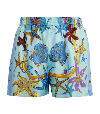 Shop Versace Silk Trésor De La Mer Print Shorts In Blue