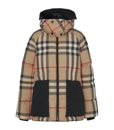 Shop Burberry Vintage Check Puffer Jacket In Brown