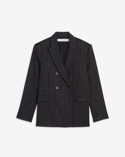 Shop Iro Goni Striped Tailored Jacket In Black/grey