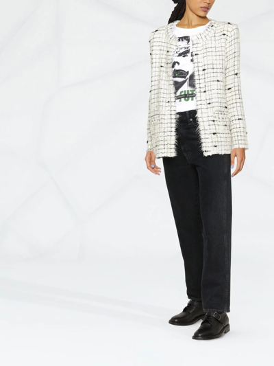 Shop Iro Frayed Tweed Jacket In White