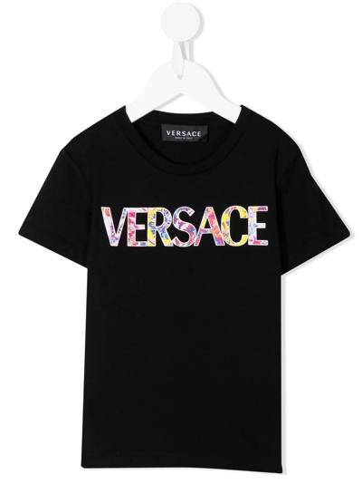 Shop Versace Logo-print Cotton T-shirt In Black