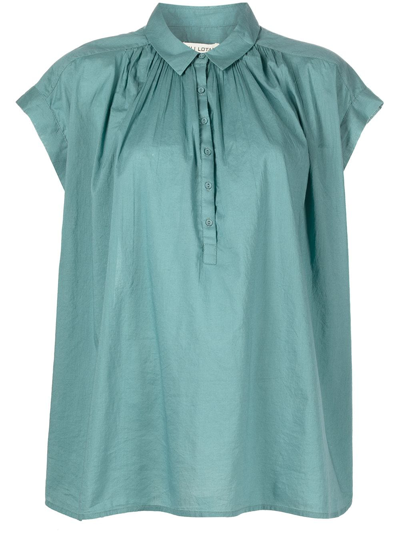 Shop Nili Lotan Normandy Short-sleeve Blouse In Blue