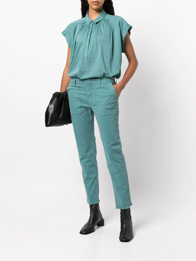 Shop Nili Lotan Normandy Short-sleeve Blouse In Blue