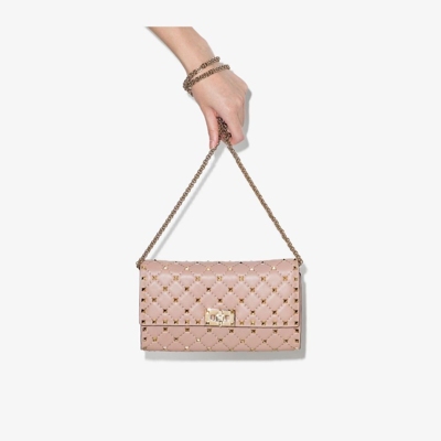 Shop Valentino Pink Rockstud Spike Leather Cross Body Bag In Neutrals