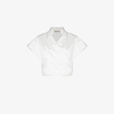 Shop St Agni White Wrap Effect Cropped Shirt