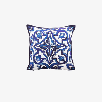 Shop Dolce & Gabbana Blue Majolica Print Cotton Cushion