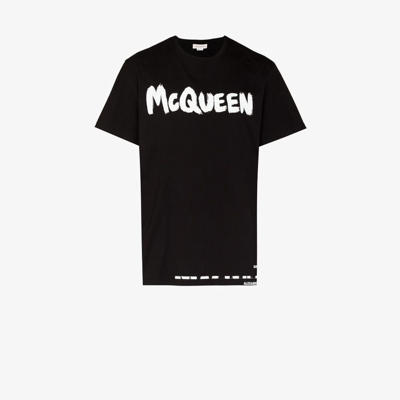 Shop Alexander Mcqueen Graffiti Logo Organic Cotton T-shirt - Men's - Organic Cotton In Schwarz