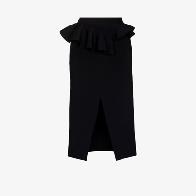 Shop Alexander Mcqueen Ruffle Detail High Waist Skirt - Women's - Polyester/polyamide/spandex/elastane/viscose In Black