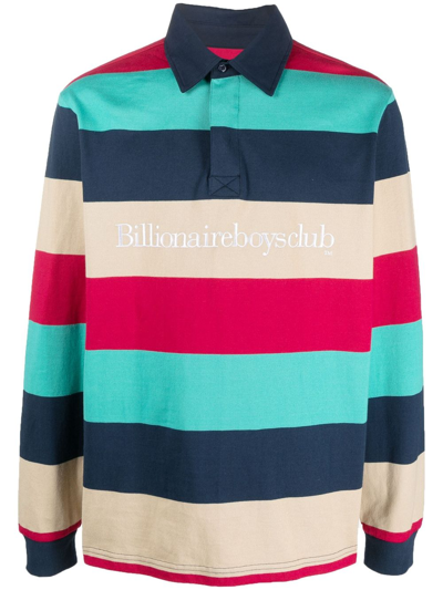 Shop Billionaire Boys Club Blue Stripe Long Sleeve Cotton Polo Shirt
