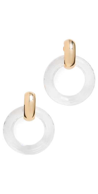 Shop Kenneth Jay Lane Polished Gold Top & Textured Clear Open Earrings In Polished Gold/clear