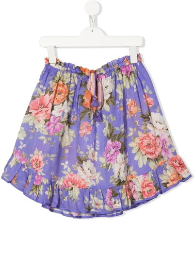 Shop Zimmermann Floral-print Flared Skirt In Purple