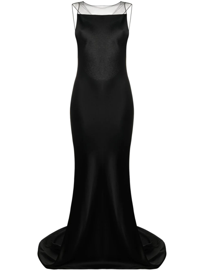 Shop Maison Margiela Mesh-detail Fishtail Gown In Black