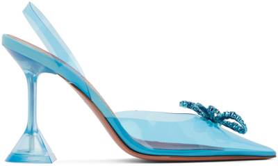 Shop Amina Muaddi Blue Rosie Glass Sling Heels In Aqua Blue