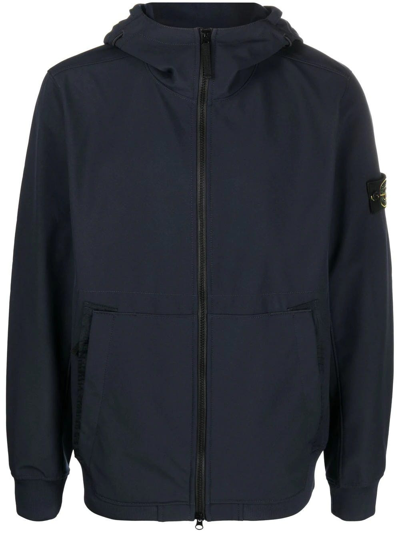 Shop Stone Island Blue Logo-patch Hooded Zip-up Jacket