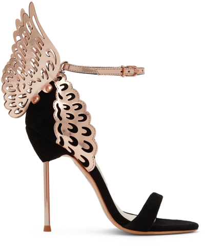 Shop Sophia Webster Black Evangeline Heeled Sandals In Black & Rose Gold