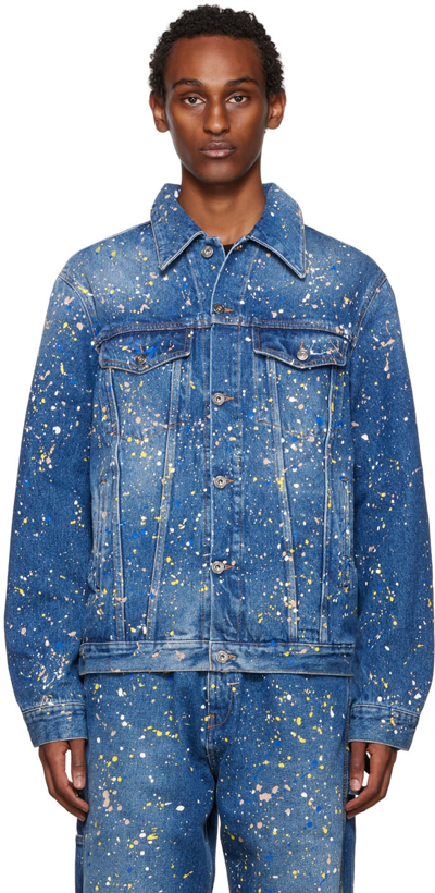 Off-white Paint Splattered Cotton Denim Jacket In Blue Paint Yellow |  ModeSens