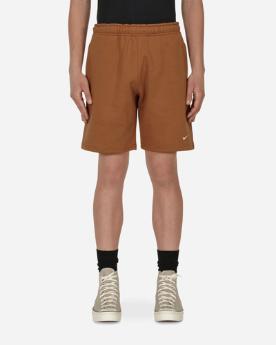 Shop Nike Special Project Solo Swoosh Fleece Shorts Brown In Multicolor