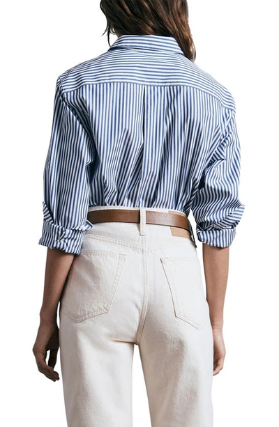 Rag & Bone Mismatching Pocket Striped Cotton Shirt In Blustripe