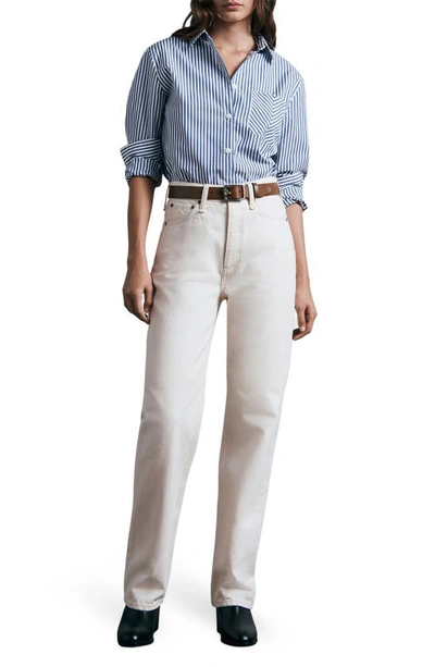 Rag & Bone Mismatching Pocket Striped Cotton Shirt In Blustripe