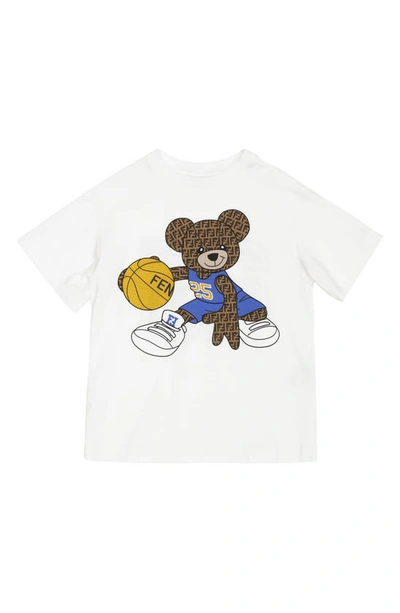 Shop Fendi Kids' Ff Teddy Bear Cotton Graphic Tee In White