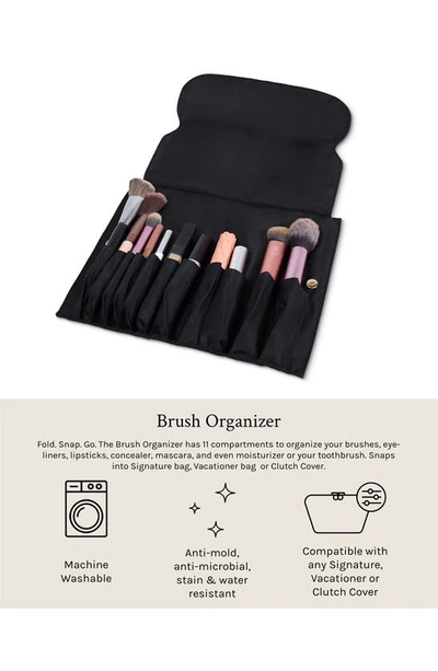 Shop Kusshi Vacationer Leather Makeup Brush Organizer In Black Leather/ Pink