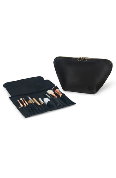 Shop Kusshi Vacationer Leather Makeup Brush Organizer In Black Leather/ Red