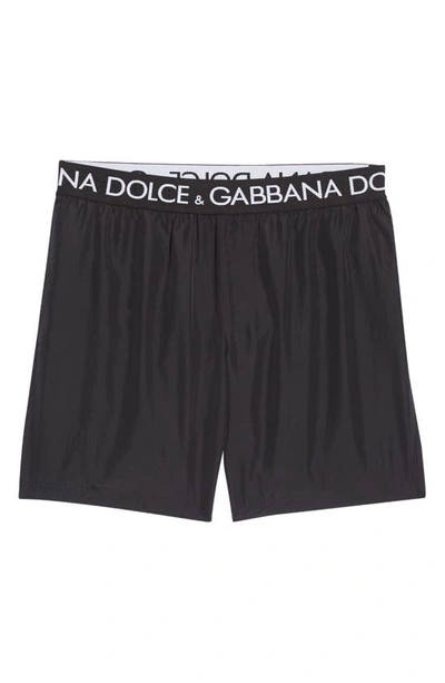 Shop Dolce & Gabbana Logo Swim Trunks In Nero