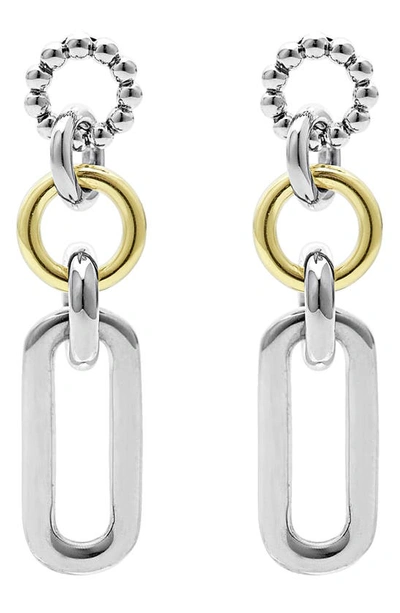 Lagos Sterling Silver And 18k Signature Caviar 3-part Circles And Oval Drop Earrings In Silver Gold