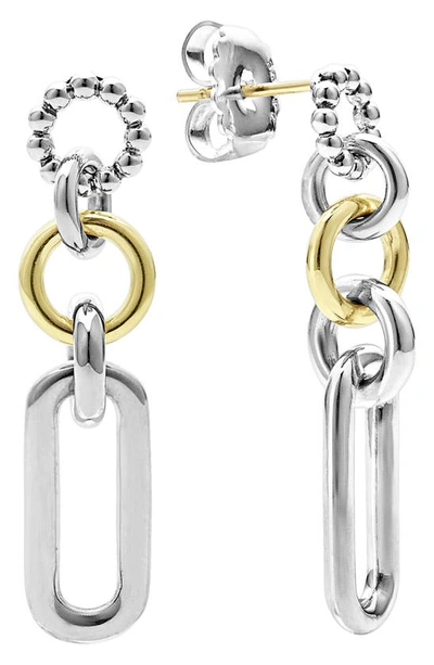Lagos Sterling Silver And 18k Signature Caviar 3-part Circles And Oval Drop Earrings In Silver Gold