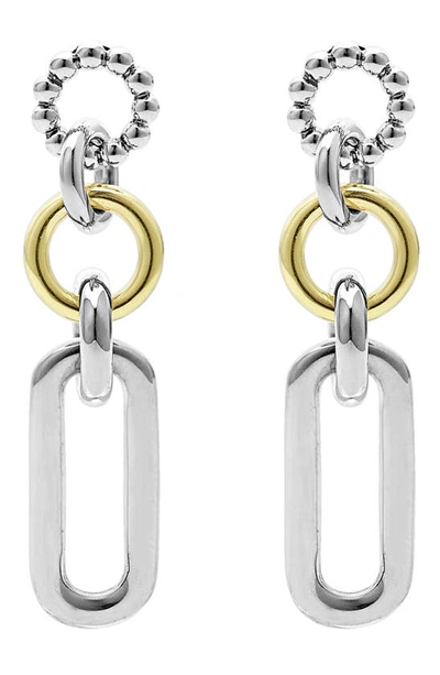 Lagos Sterling Silver And 18k Signature Caviar 3-part Circles And Oval Drop Earrings In Silver Gold