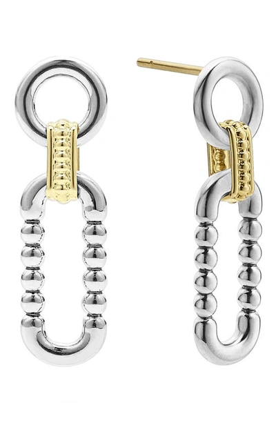 Lagos Sterling Silver And 18k Signature Caviar Circle And Oval Drop Earrings In Silver Gold