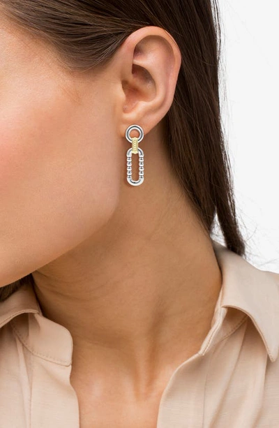 Lagos Sterling Silver And 18k Signature Caviar Circle And Oval Drop Earrings In Silver Gold
