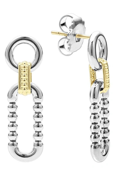 Lagos Sterling Silver And 18k Signature Caviar Circle And Oval Drop Earrings In Silver Gold