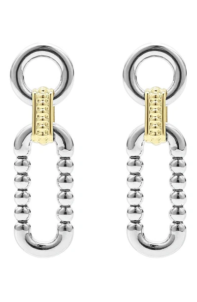 Lagos Sterling Silver And 18k Signature Caviar Circle And Oval Drop Earrings In Silver Gold