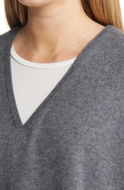 Nordstrom V-neck Wool & Cashmere Poncho In Grey Dark Heather