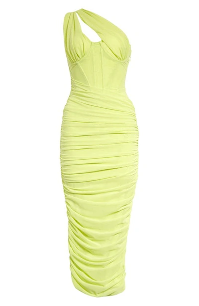 Shop House Of Cb Valentina Asymmetric Cutout One-shoulder Midi Dress In Lime
