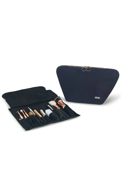 Shop Kusshi Vacationer Makeup Brush Organizer In Classic Navy/ Pink
