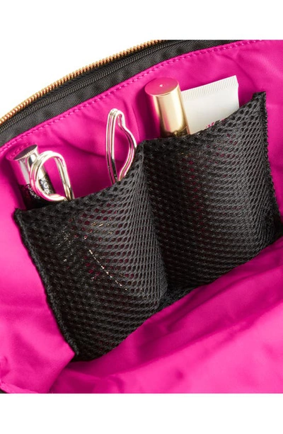 Shop Kusshi Signature Leather Makeup Bag In Black Leather/ Pink
