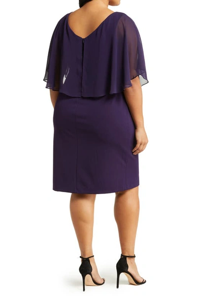 Shop Connected Apparel Cape Sleeve A-line Dress In Eggplant