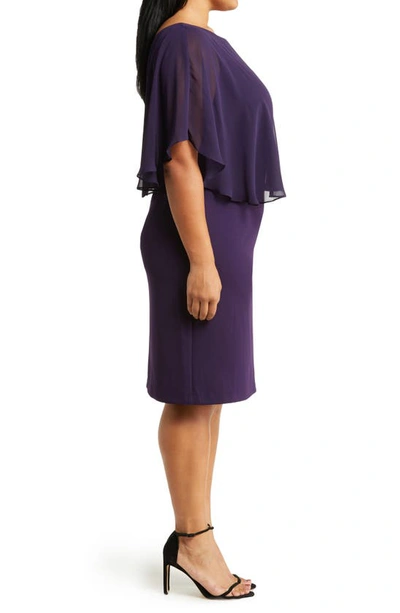 Shop Connected Apparel Cape Sleeve A-line Dress In Eggplant