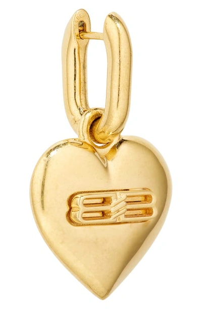 Shop Balenciaga Bb Heart Drop Huggie Hoop Earrings In Gold