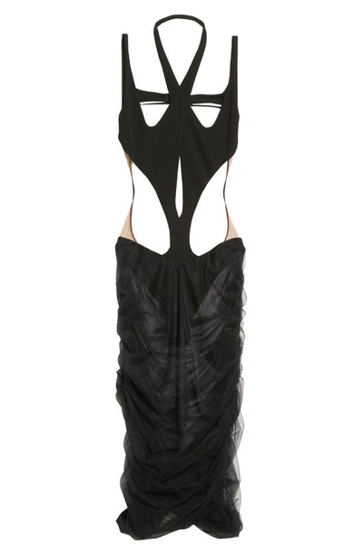 Shop Mugler Cutout Bodysuit Midi Dress In Black / Nude 02