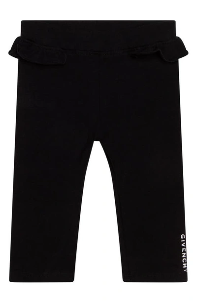 Shop Givenchy Kids' Ruffle Trim Stretch Cotton Logo Leggings In 09b-black