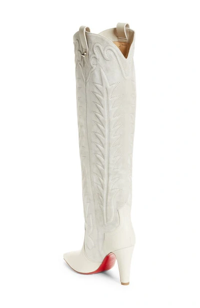 Christian Louboutin Santia Pointed Toe Knee High Boot In White/ Albatre